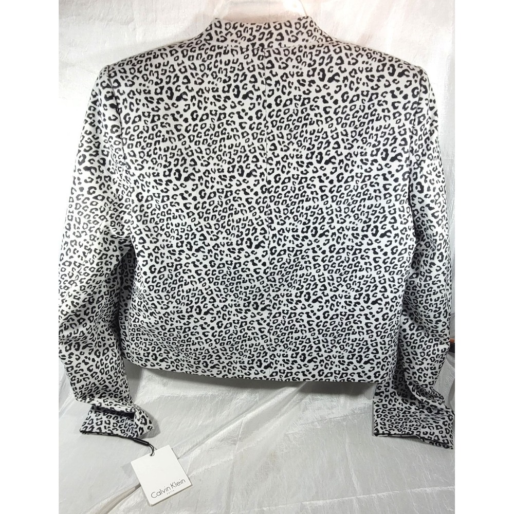 Calvin Klein Open Front Crop Suit Blazer Jacket - Black/White Leopard - Size 6 - Picture 7 of 7